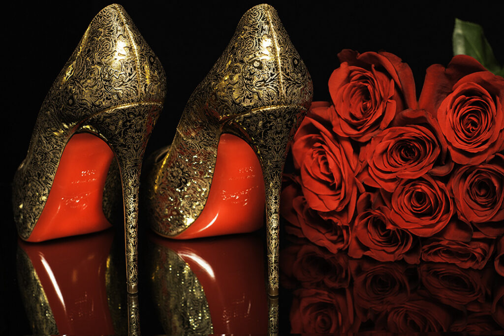 Gold-Louboutins-Red-Roses-Stilettos-Reflection-Boudoir-Photography